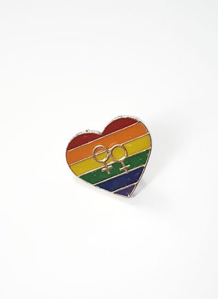 Pride Pin Rainbow Heart w/ Lesbian Logo