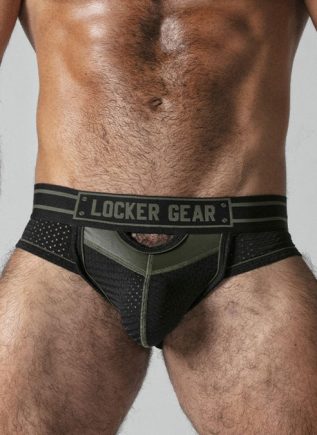 Locker Gear Briefjock with Front Opening Khaki Large