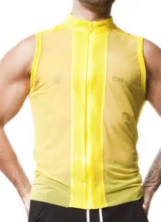 Alexander Cobb Mesh Sleeveless Zipper Jacket Yellow Medium