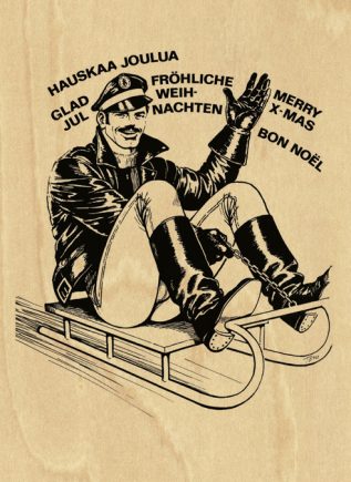 Tom Of Finland Wooden Holiday Postcard "Sleigh Ride"
