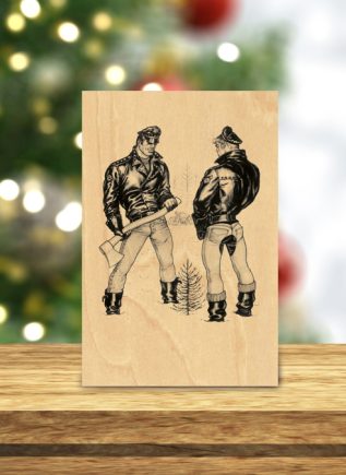Tom Of Finland Wooden Holiday Postcard "Tiny Tree"