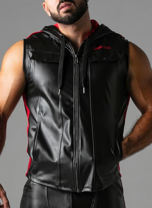 Locker Gear Leatherette Sleeveless Hoody Red