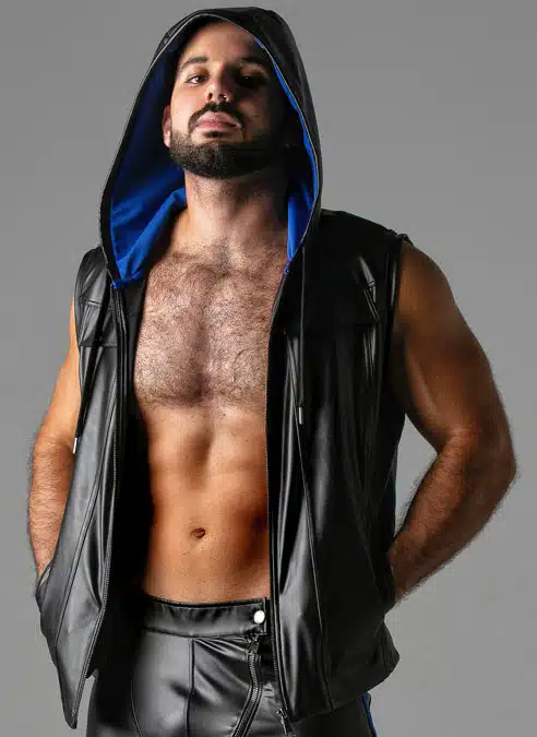 Locker Gear Leatherette Sleeveless Hoody Blue