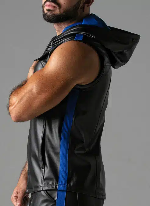 Locker Gear Leatherette Sleeveless Hoody Blue