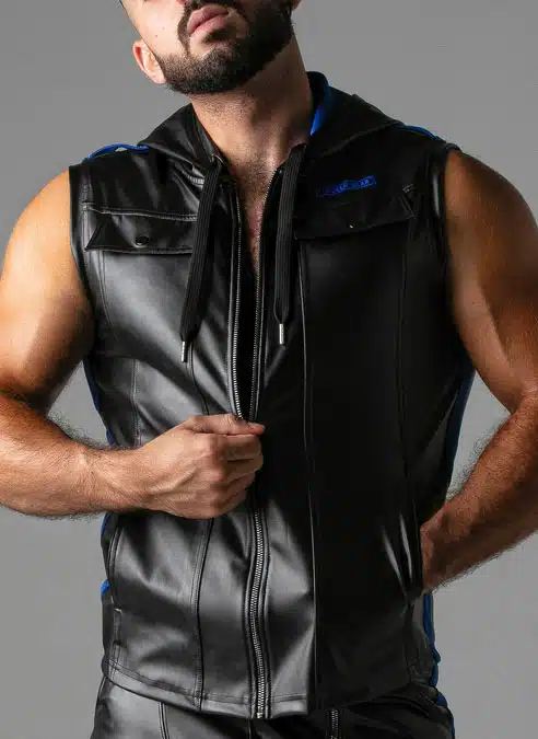 Locker Gear Leatherette Sleeveless Hoody Blue