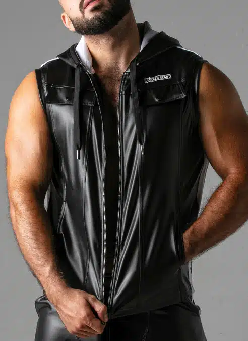Locker Gear Leatherette Sleeveless Hoody White