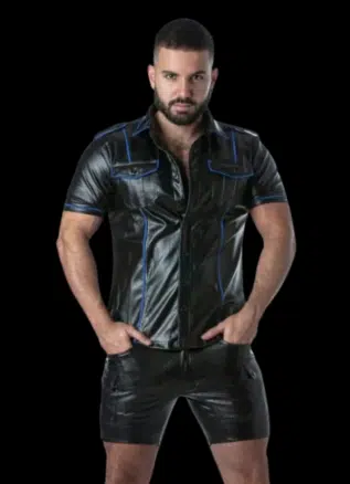 Locker Gear Punch Hole Leatherette Shirt Blue