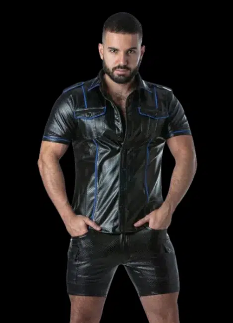 Locker Gear Punch Hole Leatherette Shirt Blue